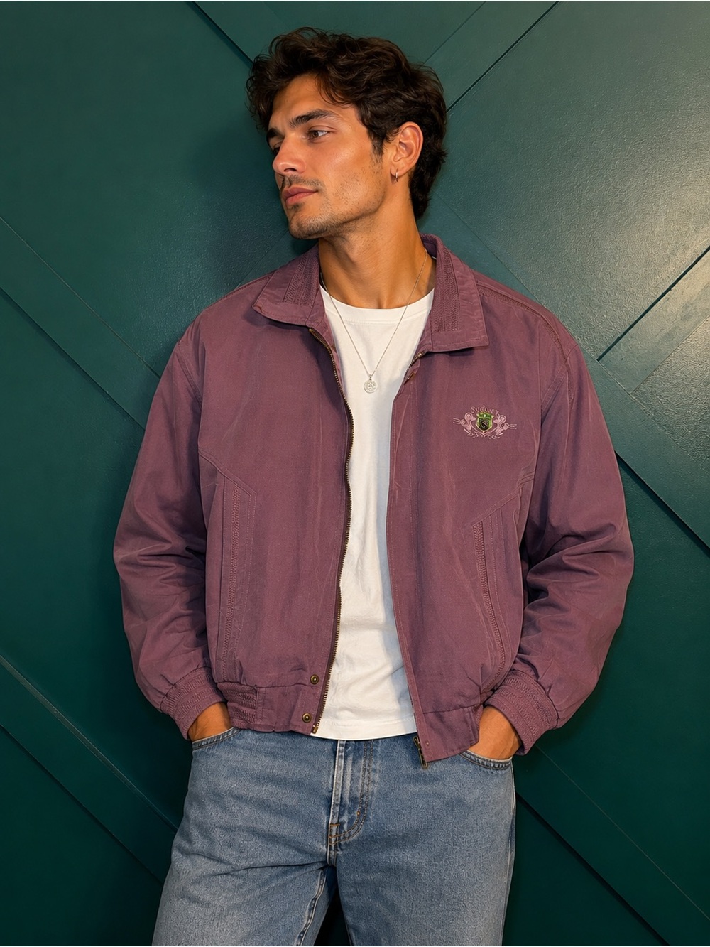 Vintage Sydney Collection Mauve Bomber Jacket Retro Lightweight Zip Front